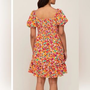 Pink Floral Square Neck Short Puff Sleeve Maternity Dress